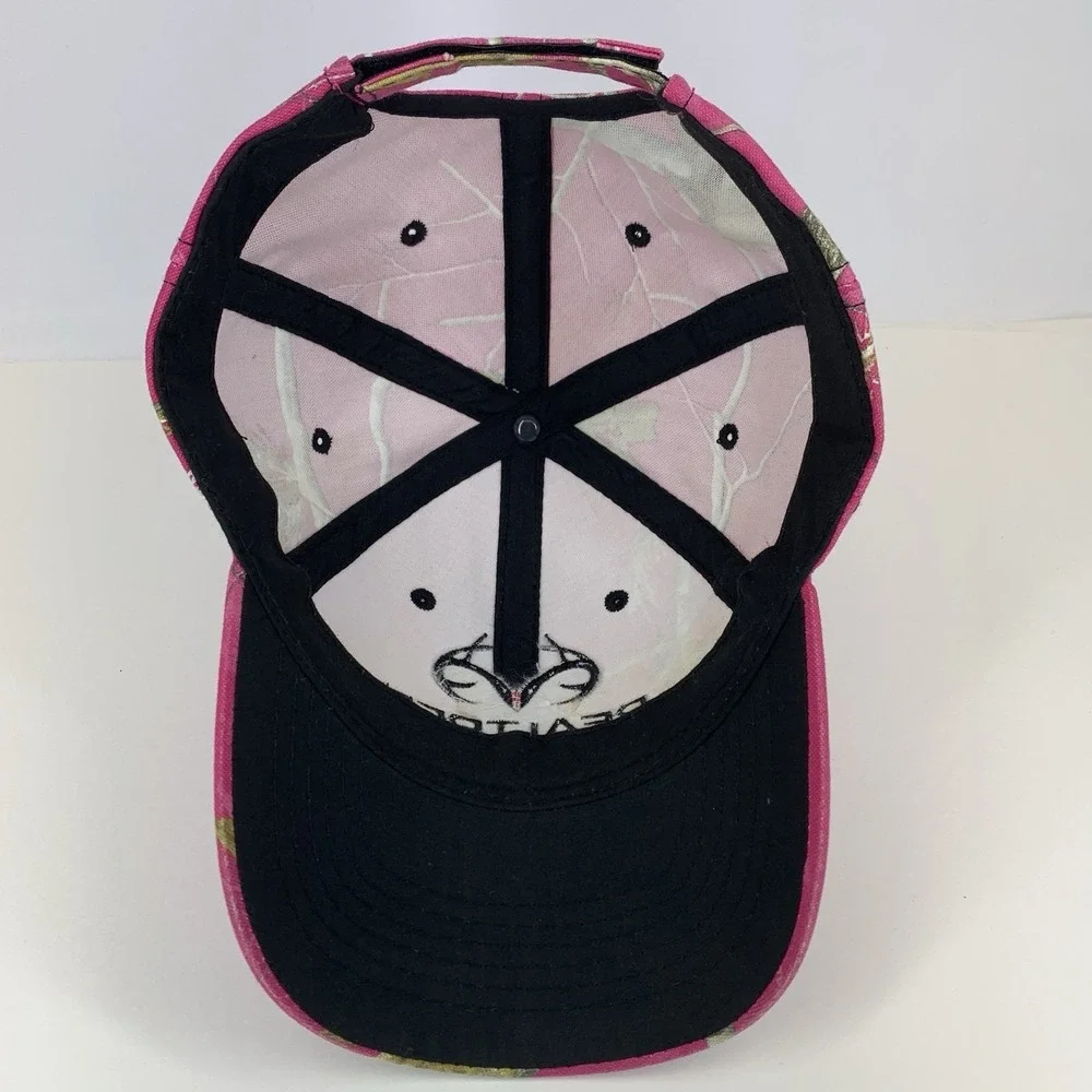 Realtree APC Pink Camo Hat Adjustable Baseball Cap Embroidered Black Antler Logo